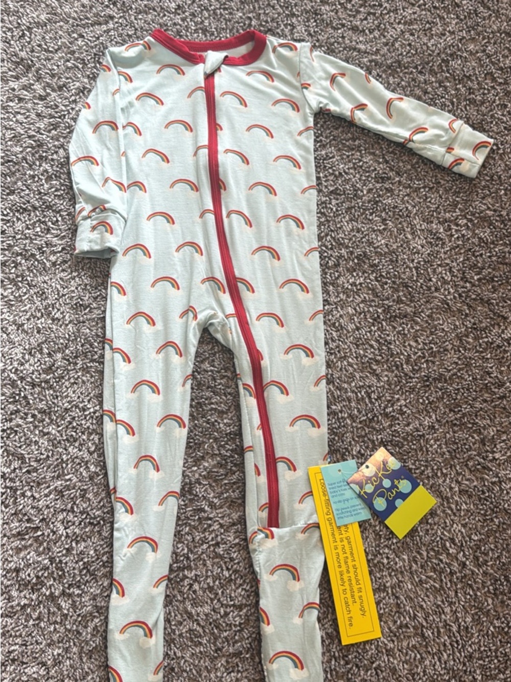Kickee Pants Mint Rainbow Zip Footie with Red Trim